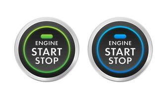 Car engine start stop button. Starting and stopping switch for motor vehicles. vector