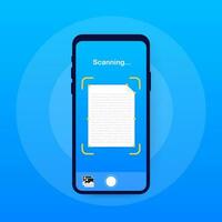 Text scan. Document scanner smartphone interface vector template. Mobile app page blue gradient design layout. Vector stock illustration.