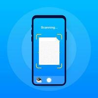 Text scan. Document scanner smartphone interface vector template. Mobile app page blue gradient design layout. Vector stock illustration.