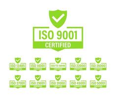 Set of ISO Certification stamp and labels. ISO Certified badge. Information security management vector