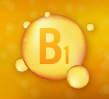 Vitamin B1 gold shining icon. Ascorbic acid. Vector stock illustration