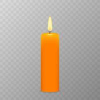 Realistic burning candle. Transparency grid. Vector stock illustration.