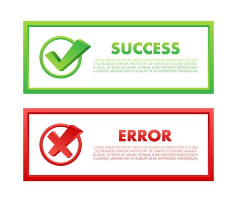 Success and Error message. Approved and Rejected UX web elements. Notification message boxes.