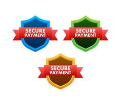 Secure payment. Credit card icon with shield. Secure transaction. Vector stock illustration.