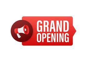 Megaphone label with grand opening. Megaphone banner. Web design. Motion graphics . 4k vector