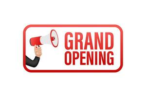 Megaphone label with grand opening. Megaphone banner. Web design. Motion graphics . 4k vector