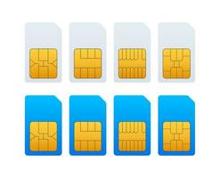 Mobile Cellular Phone Sim Card Chip Set. Microchip for wireless connection. Vector stock illustration.