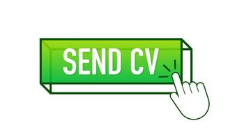 Send cv button in 3d style on blue background. Flat button on white background 4k vector