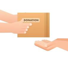 Donate money charity. Depositing coin. Donate, giving money. Vector stock illustration.