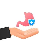 Stomach protection, Healthy protected intestine. Hand holding stomach icon. Digestive system protection. Motion graphics 4k vector