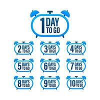 Days countdown. Days to go 1 2 3 4 5 6 7 8 9 10. The days left badges set. Product limited promo vector