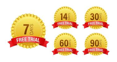 Days free trial emblem. 7 14 30 60 90 Days trial. Vector stock illustration.