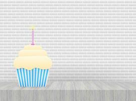 Chocolate cupcake with burning candle. Vector stock illustration.