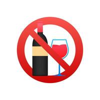 Icon with black no wine on white background. No alcohol. Symbol, logo . Warning icon. 4k vector