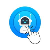 Chat Bot Using Laptop Computer, Robot Virtual Assistance Of Website Or Mobile Applications. Voice support service bot. Online support bot. Click button. Vector illustration.
