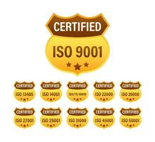 Set of ISO Certification stamp and labels. ISO Certified badge. Information security management vector