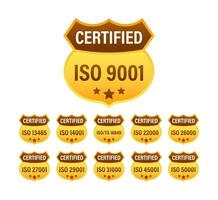 Set of ISO Certification stamp and labels. ISO Certified badge. Information security management vector