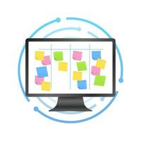 Board with Color Sticky Notes and Markers for Management on computer screen. Weekly planner. vector