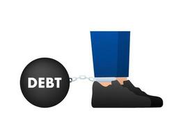 Debt, Businessman chained with large metal ball. Vector stock illustration.