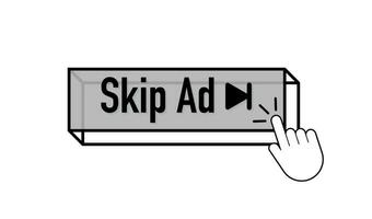 Skip ad button. Modern advertising for marketing design. Motion graphics design. Communication technology. Internet advertisement 4k vector