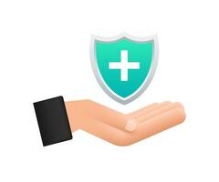 Health insurance. Hands holding insurance sign. Medical protection, medical insurance concepts. Flat design. Motion graphics 4k vector