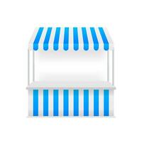Template shopping stand with red and white striped awning, mock up. Vector stock illustration.