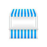 Template shopping stand with red and white striped awning, mock up. Vector stock illustration.