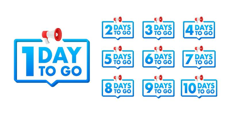 Days countdown. Days to go 1 2 3 4 5 6 7 8 9 10. The days left badges set. Product limited promo