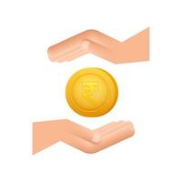 Rupee coin with hand, great design for any purposes. Flat style Motion graphics . Currency icon 4k vector