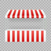 Template shopping stand with red and white striped awning, mock up. Vector stock illustration.