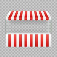 Template shopping stand with red and white striped awning, mock up. Vector stock illustration.