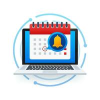 Enable reminder notification on laptop screen. Email notification. Message alert. Vector stock illustration.