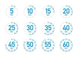 Timer, stopwatch icons set 10 20 30 40 50 60 seconds. Cooking time. vector