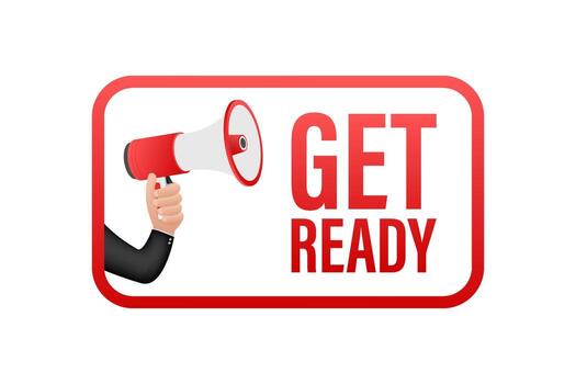 megáfono con obtener listo. megáfono bandera. web diseño. movimiento gráficos . 4k vector