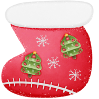 red christmas sock with snowflakes and Christmas tree isolated on transparent background png