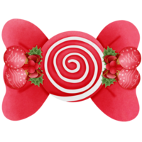 Red christmas candy cane with holly bow and ball isolated on transparent background png