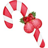 rojo Navidad caramelo caña con acebo arco y pelota aislado en transparente antecedentes png