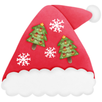 Navidad Papa Noel claus sombrero con árbol y copos de nieve aislado en transparente antecedentes png