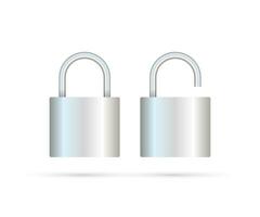 Locked And Unlocked Padlock Realistic. Security Concept. Metal Lock For Safety And Privacy vector