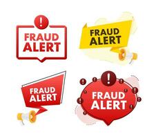 Megaphone label set with text Fraud alert. Megaphone in hand promotion banner. Marketing and advertising vector