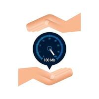 Set Speed test in hands. Speedometer Internet Speed. Website speed loading time. Motion graphics 4k vector