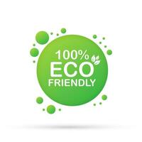 100 Eco friendly green leaf label sticker. Vector stock illustration.