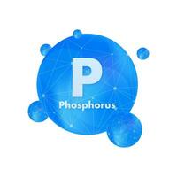 Mineral P Phosphorus blue shining pill capsule icon. Vector stock illustration.