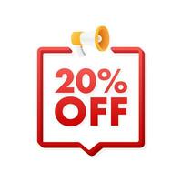 20 percent OFF Sale Discount Banner with megaphone. Discount offer price tag. 20 percent discount promotion flat icon. Motion graphics 4k vector