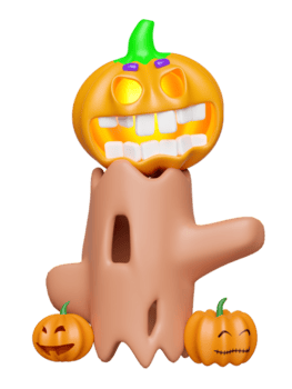 3d glücklich Halloween Party mit Kürbis Kopf, Baum, Bauholz isoliert. 3d machen Illustration png