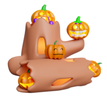 3d happy halloween party with pumpkin head, tree, timber isolated. 3d render illustration png