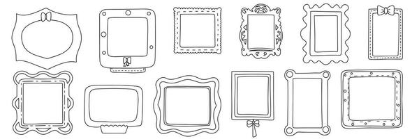 Big collection of doodle frames. Hand drawn doodle frame decoration. Set of frame outline. Vector illustration.