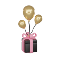 3d framställa svart gåva lådor med guld ballons png