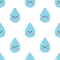 Vector water seamless pattern with cute water drops. Trendy print with waterdrop with face on white background. Wrapping pattern design. Drink more water.