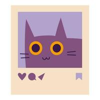 Photo frame with cute cat, post for social media, cartoon style. Trendy modern vector illustration isolated on white background, hand drawn, flat